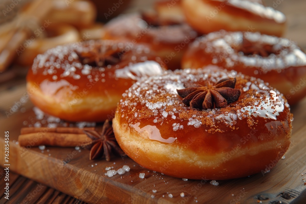 Seasonal glazed donuts with autumn spices, close-up shot Seasonal glazed donuts with autumn spices, close-up shot