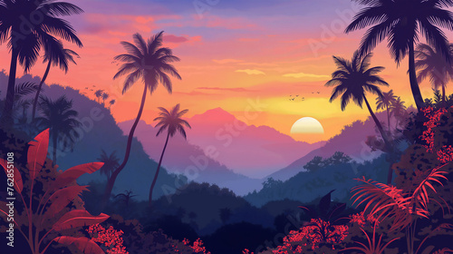 Topical and Sunset isolation Background  Illustration