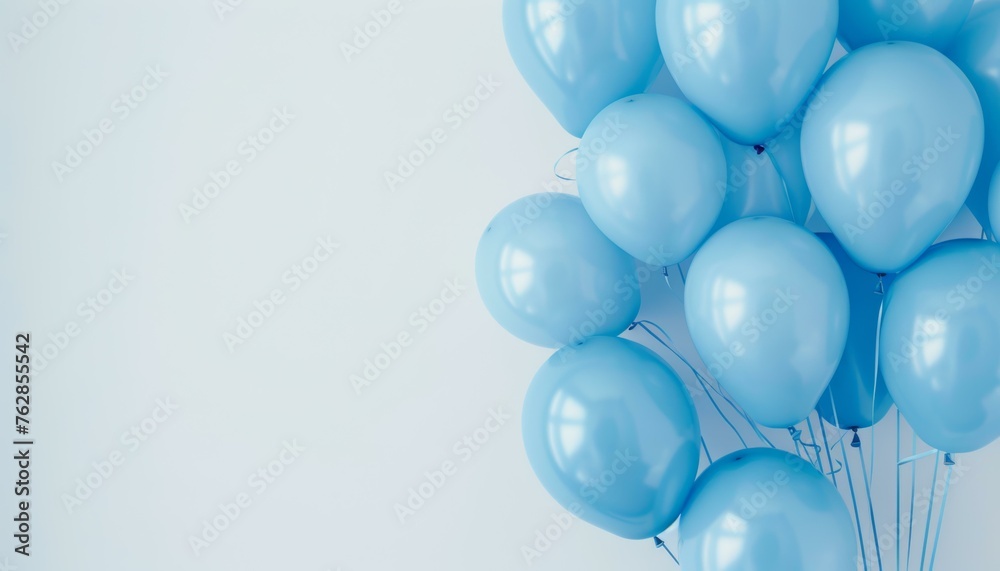 Fototapeta premium A cluster of pale blue helium balloons floating against a clean white background