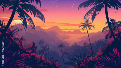 Topical and Sunset isolation Background  Illustration