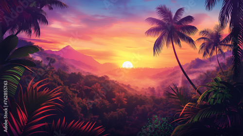 Topical and Sunset isolation Background  Illustration