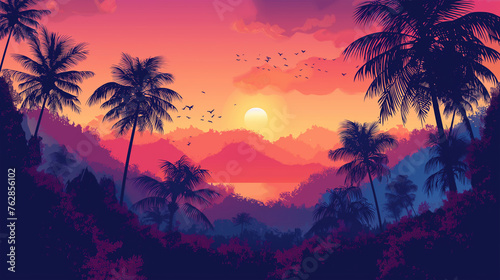 Topical and Sunset isolation Background  Illustration