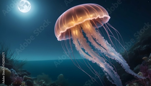 A Jellyfish With Tentacles That Sparkle In The Moo Upscaled 2 © Sheza