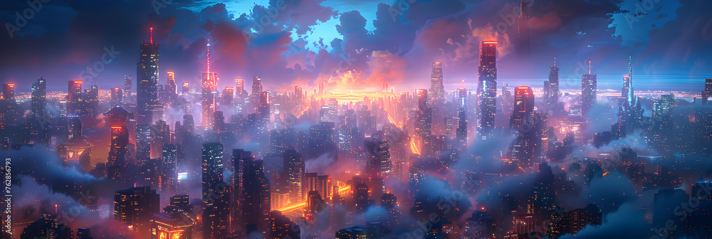  Cyberpunk Metropolis Night View ,
The artwork captures the vibrant essence of a bustling cityscape
