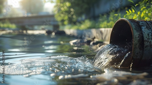 Environmental damage concept, Industrial and factory wastewater discharge pipe into the canal and sea, dirty water pollution, Sewage pipe outfall into the river, the river is polluted  photo