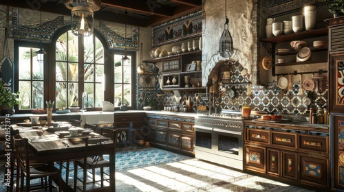 Imagine an Armenian kitchen with rich textures, ornate ceramics, and warm color palettes, celebrating the cultural richness of Armenia. © Jeerawut