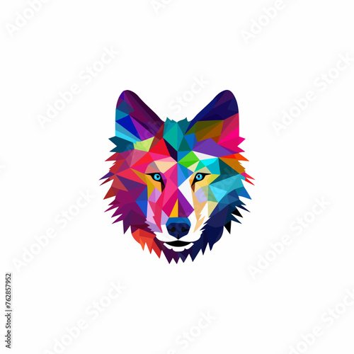 Geometric colorful wolf logo vector icon design template