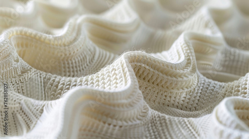 closeup image features a piece of fabric created using 3D knitting technology. The fabric shows a unique raised pattern made possible through digital knitting techniques.