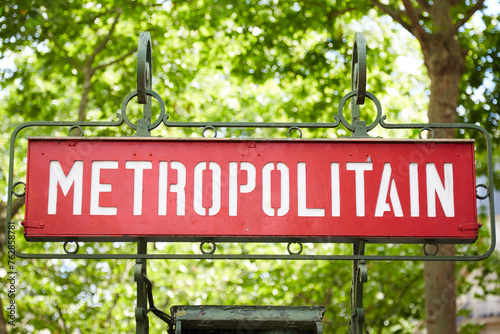 Red Paris Metropolitan Sign with Wrought Iron Frame