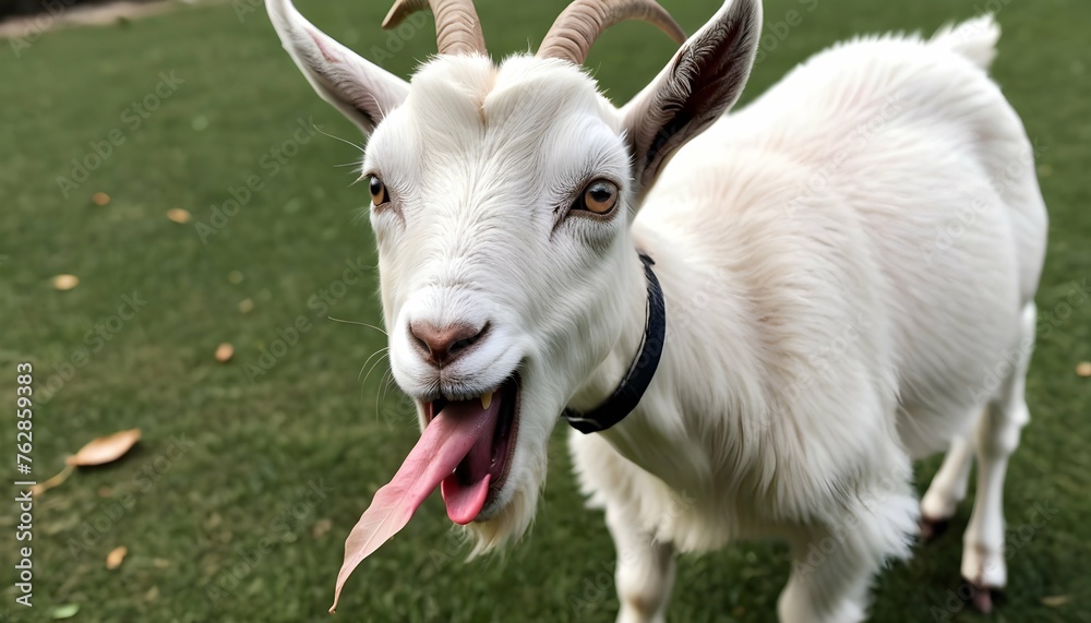 A Goat With Its Tongue Darting Out To Snatch A Lea Upscaled 2 - obrazy, fototapety, plakaty 