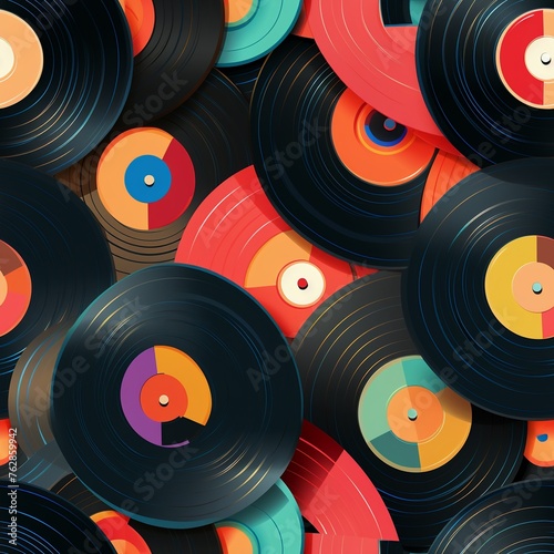 Seamless background of vinyl records and digital music files, vector art for the multigenerational audiophile