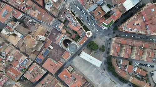 Aerial video of the city of Figueres Dali Museum Theater, Figueres, Spain