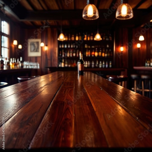 Blank empty wooden table in restaurant bar for product mockup photography © Kheng Guan Toh