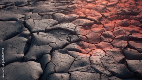 Red cracked ground texture after eruption volcano background