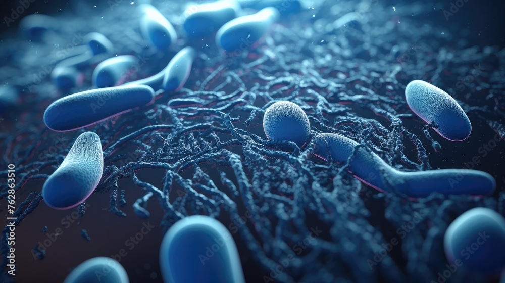 close up of 3d microscopic bacteria - obrazy, fototapety, plakaty 