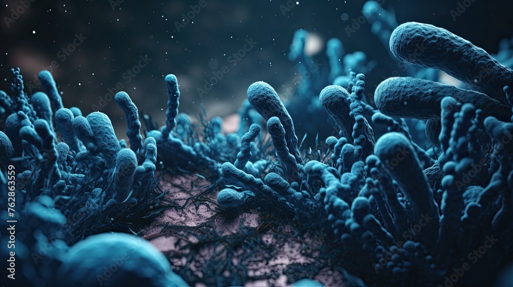 close up of 3d microscopic bacteria - obrazy, fototapety, plakaty 
