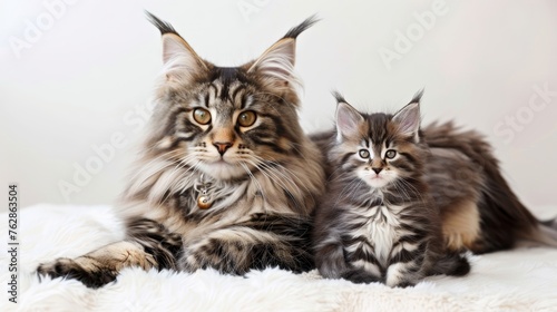 Male kodkod and kitten portrait with space for text, ideal for descriptions and captions photo