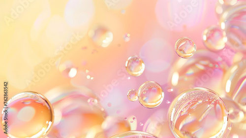 Oil bubbles collagen skin serum on pastel background. concept skin care cosmetics.