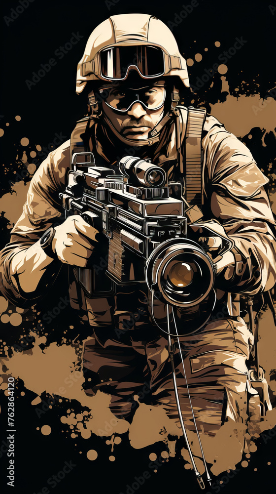 Soldier in Combat Gear Illustration

