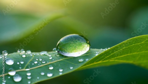 Water droplet on a green leaf background with space for text use