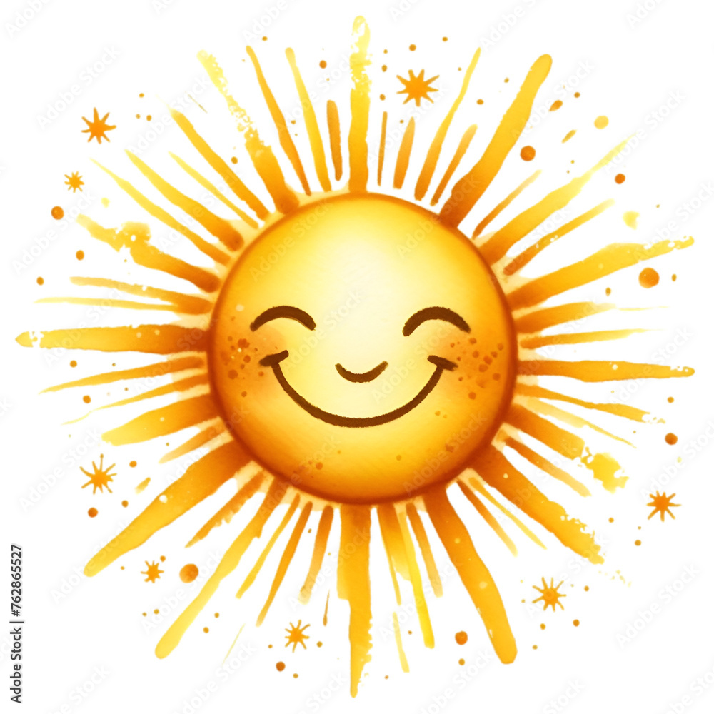 A bright yellow cartoon sun with a big smile radiates sunshine