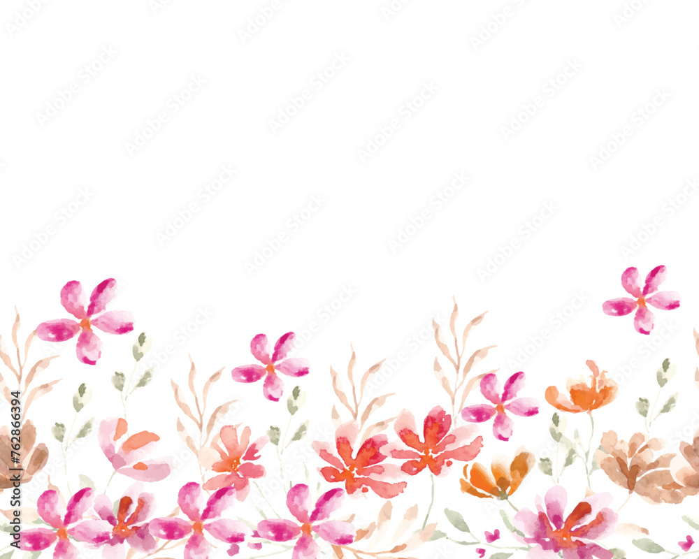 Wild Watercolor Flower and Leaves Background