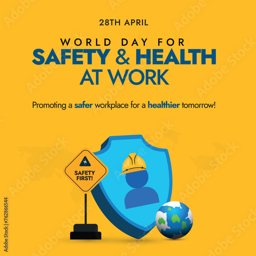 World Day for Safety and Health at Work. 28th April World day for safety and health at work celebration and awareness banner to promote workers, staff members health and safety. Workers rights.