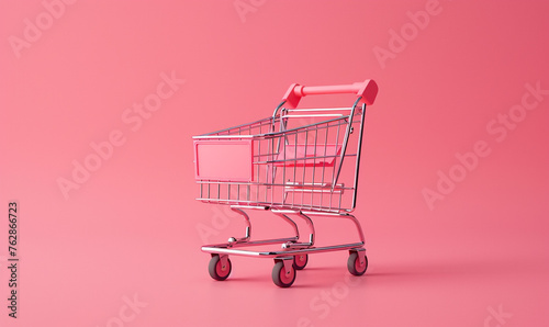 3d shopping cart pink background