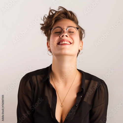 portrait of a woman smiling, relaxing photo