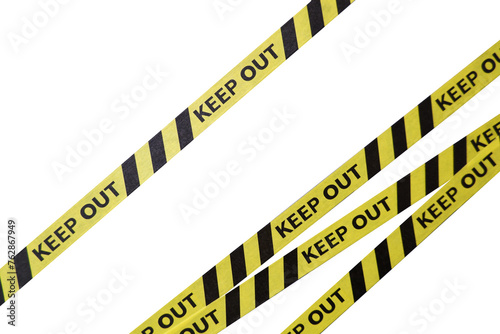 Keep out, police line, Caution lines isolated. Warning tapes. Danger signs. photo