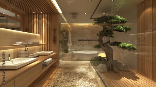 Minimalist zen bathroom design  serene and functional space for tranquility and efficiency photo