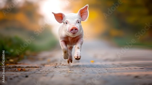 Adorable baby piglet in a picturesque farmyard setting, creating a heartwarming scene