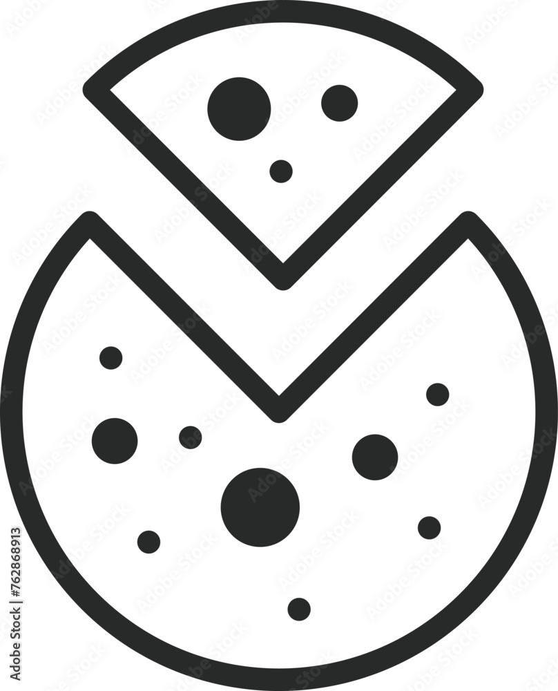 Pizza with one slice separated linear icon. Thin line illustration. Contour symbol. Vector isolated outline drawing. Editable stroke Pizza with one slice separated linear icon. Thin line illustration. Contour symbol. Vector isolated outline drawing. Editable stroke