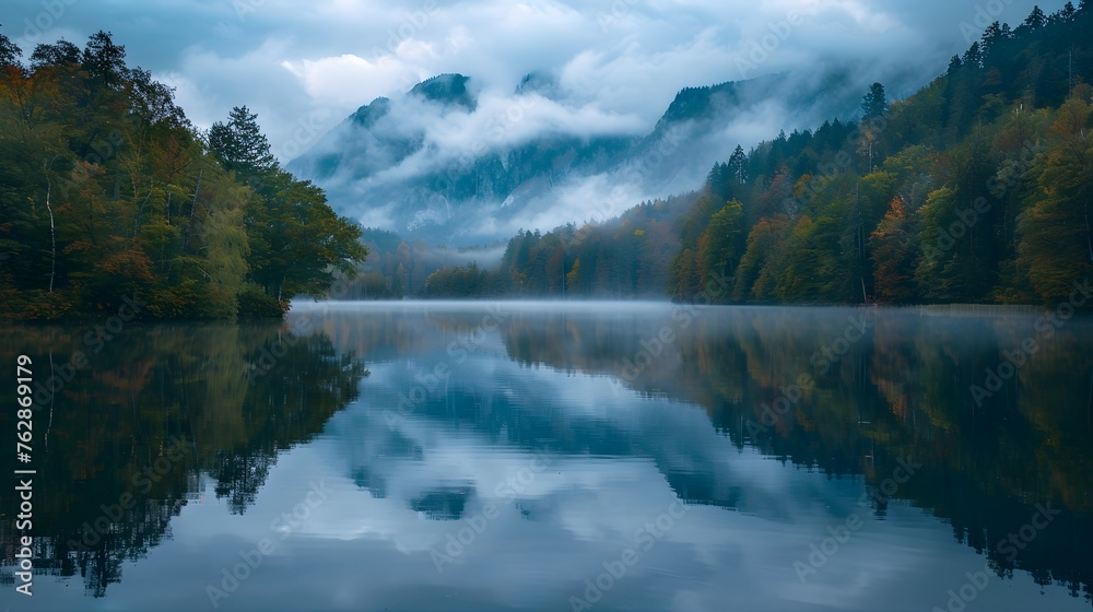 Misty Forest Lake: Tranquil Reflections of Nature's Beauty