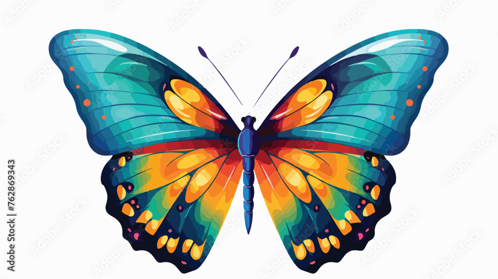 Tropical elegant butterfly with colorful wings flat