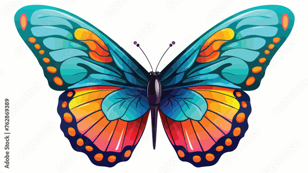 Tropical elegant butterfly with colorful wings flat