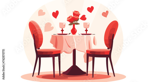 Valentines day restaurant table for two over white