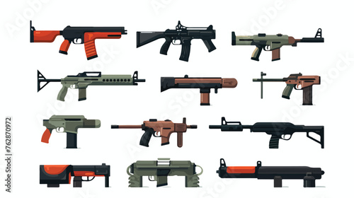 Various weapons guns pistols and rifles isolated fl