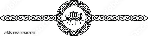 Ornate Celtic Pattern Circle Header with Viking Drakkar Ship