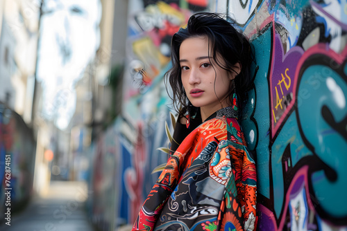 Exploring the Vibrant Unconventionality: Portrayal of a Young Woman Embracing the Ikakai Street Style in an Urban Setting