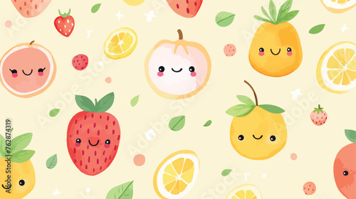 Fototapeta Naklejka Na Ścianę i Meble -  Watercolor fruit seamless pattern. Cute cartoon cha