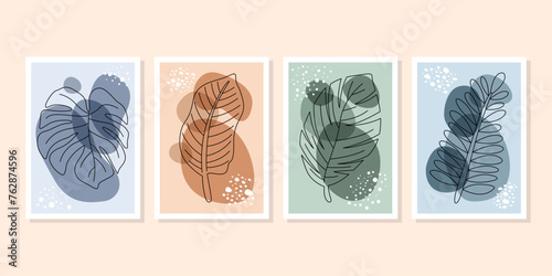 colorful outline floral nature. wall art vector set. Abstract Plant Art design for print, cover, wallpaper, Minimal and natural wall art. Vector illustration.