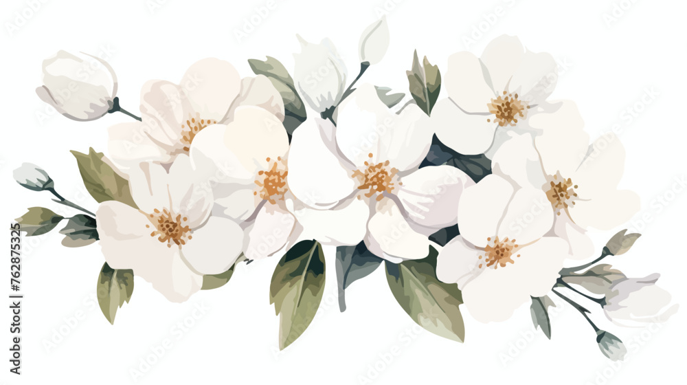 Watercolor white flowers flat vector illustration i