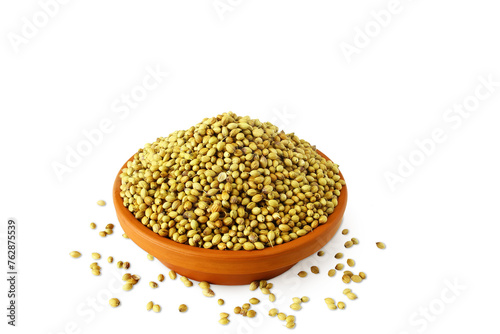 Coriander Seeds also known in india as Dhana or dhaniya, isolated in dish,cutout transparent background,png format,