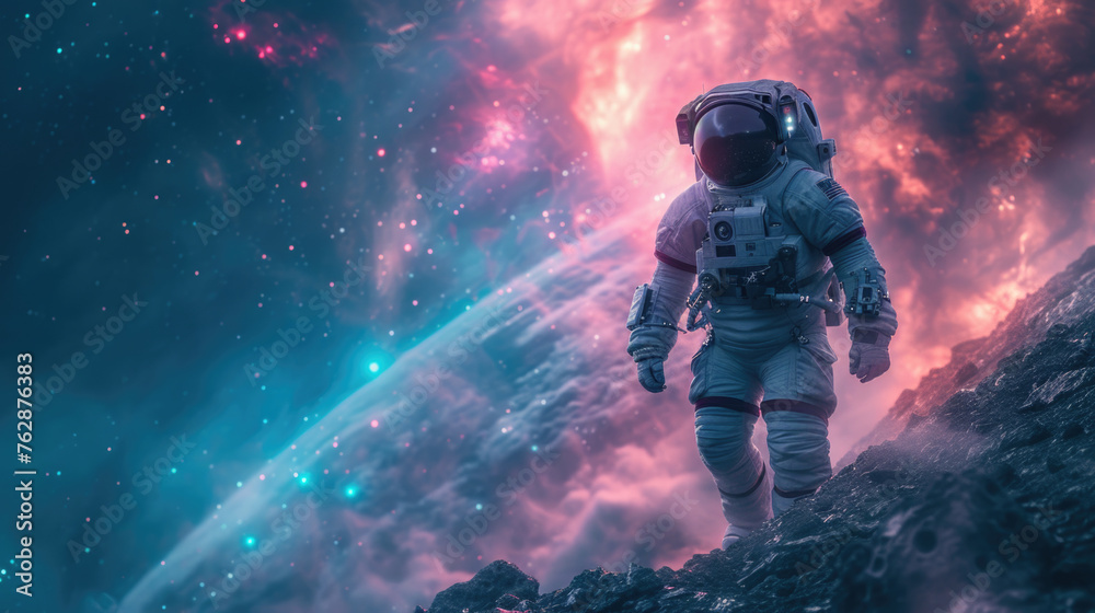 Cosmonaut in space on the moon, another planet, futuristic photo. generative ai Cosmonaut in space on the moon, another planet, futuristic photo. generative ai