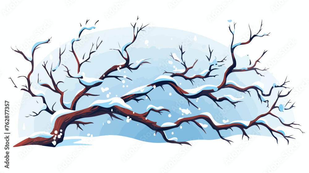 Winter tree branch with snow. Seasonal illustration