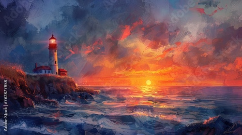 Coastal lighthouse sunset sketching