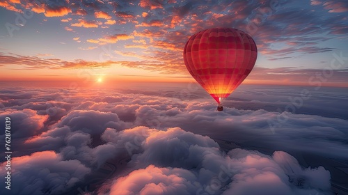 Sunrise hot air balloon ride above clouds photo
