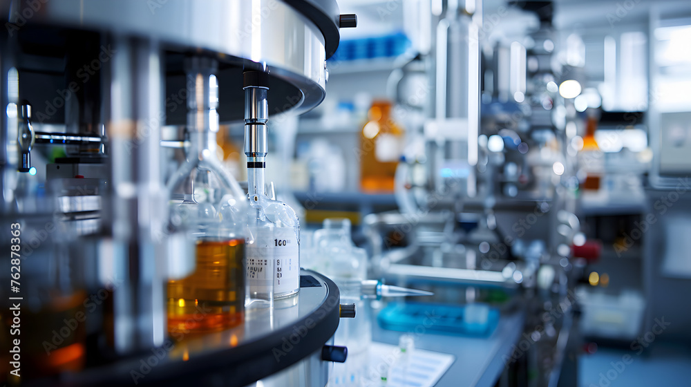 A gas chromatography laboratory with equipment in operation. A gas chromatography laboratory with equipment in operation.