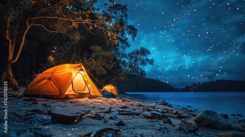Remote island camping under stars